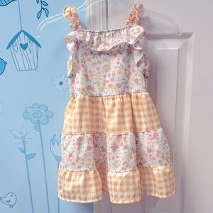 Little Lass Floral Bunny Pink Yellow Gingham Lining Easter Dress Girls Size 5 !